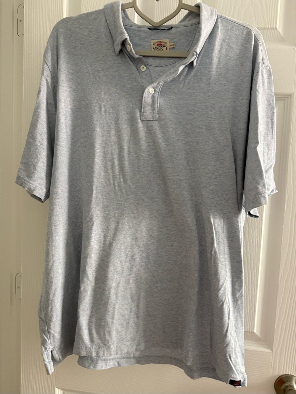 Faherty Heathered Sky Blue Short-Sleeve Polo